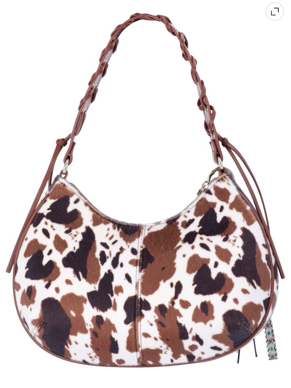 Madden NYC Cow Print Half Moon Stud Shoulder Bag with Charms - NWT - Picture 2 of 4